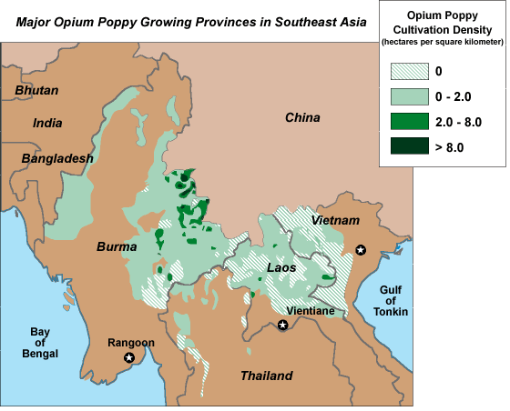Major Opium Poppy Growing Provinces in Southeast Asia