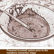 Prepared (cooked) opium prior to the morphine extraction stage