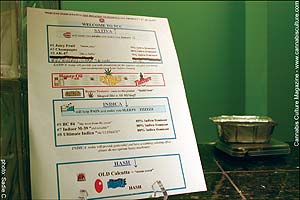The day`s cannabis offerings are featured on blackboards